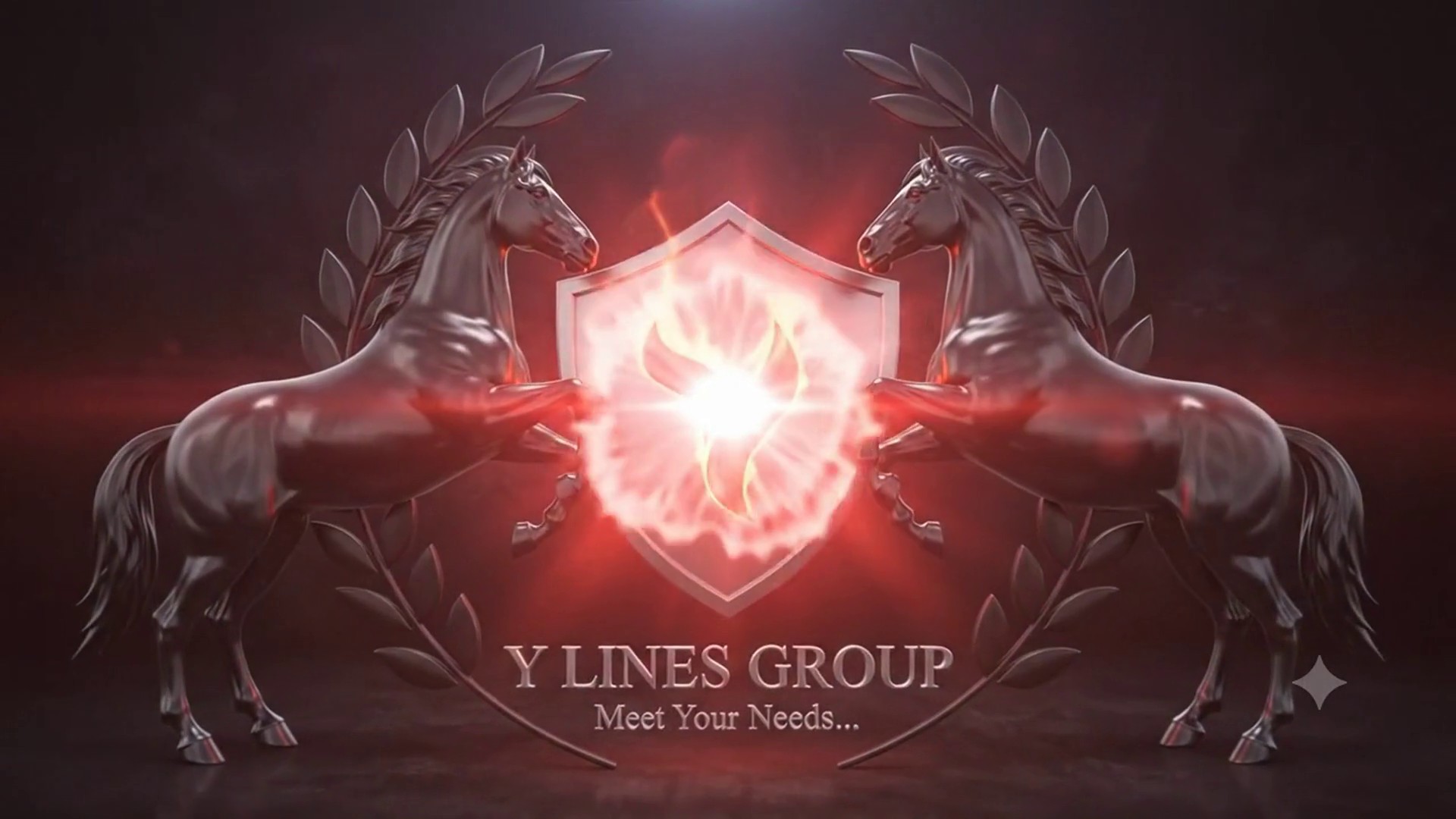 Y Lines Group crest with twin horses and fiery shield
